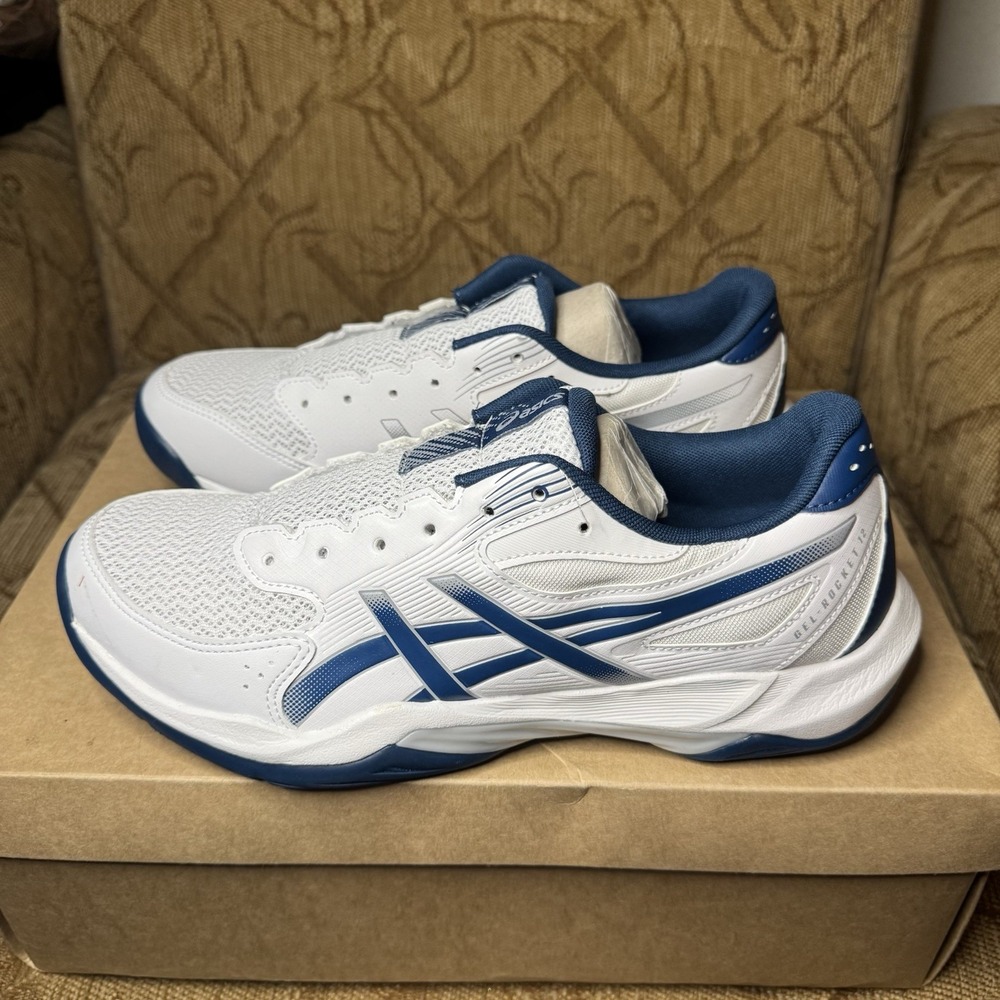 Asics Gel Rocket 12 White Mako Blue - 1071A116-100 New Size‎ 9 Missing Laces